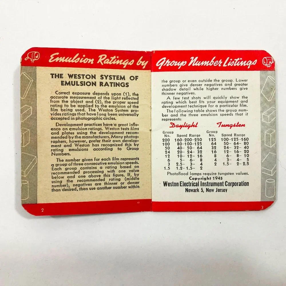 1945 Weston Emulsion Ratings Film Ratings Small Booklet